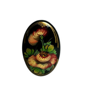 Vintage Folk Art Broche Brooch Handpainted Khokhloma Signed B.4. 2.25" Inches